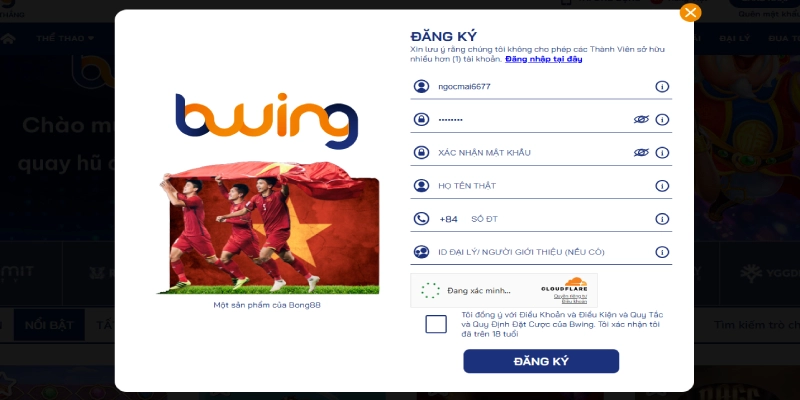 Biểu mẫu thông tin yêu cầu khi đăng ký BWING